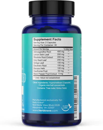 Vista 2 de Calma y conectado: apoyo al estrés y nootrópico ayurvédico para calma natural, enfoque, claridad y energía, administrador de cortisol con ginkgo