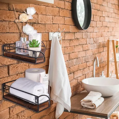 Vista 9 de Photect Estante de esquina para montaje en pared, estantes flotantes de esquina de madera, juego de 2, estante de esquina de baño, almacenamiento