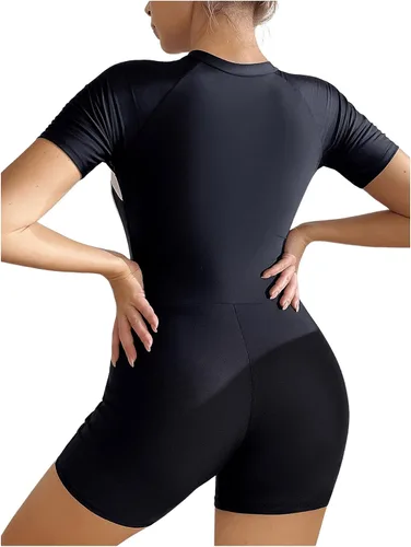 Vista 2 de OYOANGLE Traje de baño deportivo de una pieza con cremallera frontal y bloques de color para mujer