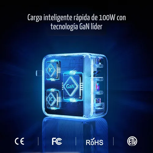 Vista 3 de Cargador USB C de 100 W, adaptador de corriente USB PD de 4 puertos, cargador USB C GaN, estación de carga rápida, compatible con Mac Book Pro/Air