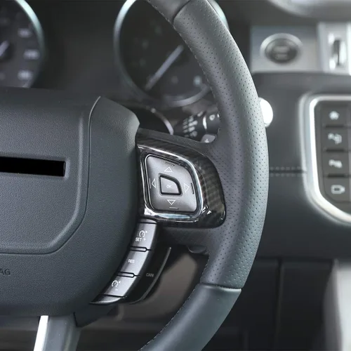Vista 3 de Marco de botón de volante de coche estilo fibra de carbono ABS para Land Rover Range Rover Evoque 2012-2017 modificación interior del coche