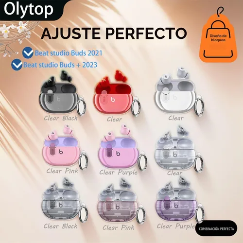Vista 2 de Olytop para Beats Studio Buds/Buds + Funda Transparente con Cerradura 2021/2023, Funda Protectora de TPU Suave Transparente con Kit de Limpieza