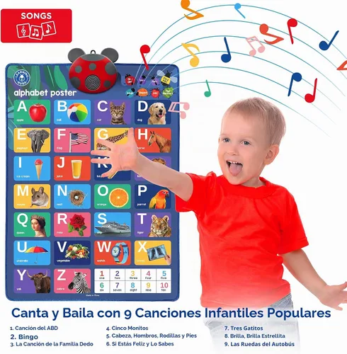 Vista 5 de LEARNING BUGS Póster interactivo de ABC y 123s Talking y gráfico musical de pared, juguete educativo para niños pequeños