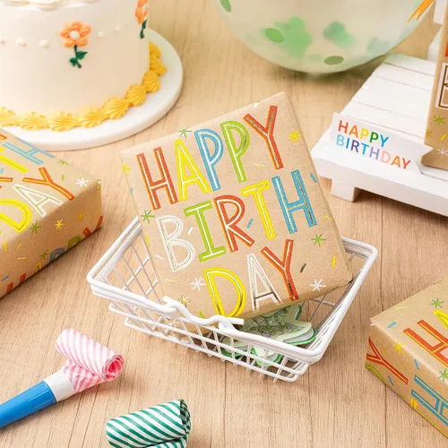 Vista 5 de RUSPEPA - Rollo de papel para envolver regalos de cumpleaños, rollo jumbo, papel de regalo de cumpleaños colorido con texto de lámina dorada, papel