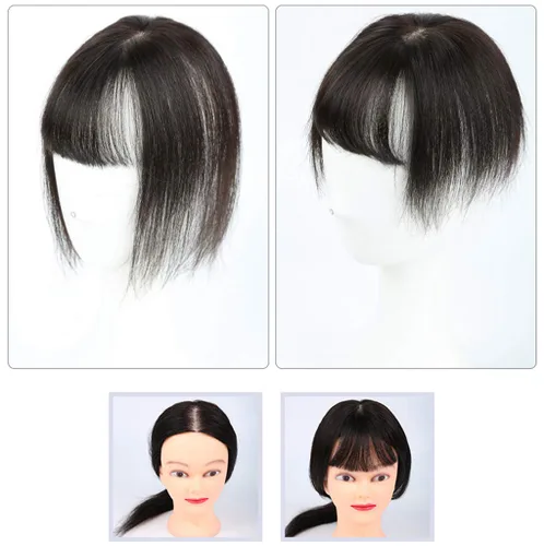 Vista 4 de Toppers de cabello humano con clip, 2.8x3.9 in, extensiones de pelo con flequillo para mujer, línea de cabello natural, 6 pulgadas, marrón oscuro