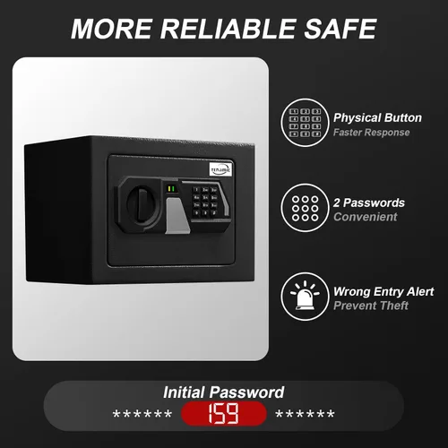 Vista 3 de Tenamic Caja de seguridad digital electrónica de 0.23 pies cúbicos, caja de seguridad digital con teclado, caja fuerte para gabinete, acero