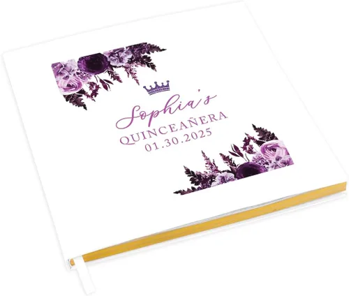 Vista 15 de Andaz Press Libro de invitados de quinceañera personalizado con detalles dorados, 120 páginas de 8.5 x 8.5 pulgadas, álbum de fotos de tapa dura