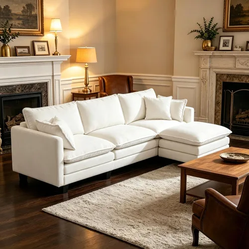 Vista 19 de Sofá modular convertible seccional, sofá de 4 asientos en forma de L con diván reversible, sofá de nube de asiento profundo, sofá cama 3 en 1, tela