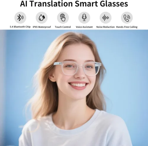 Vista 2 de Lentes inteligentes Bluetooth para mujer, lentes de sol fotocromáticos con altavoces, lentes de audio resistentes al agua IP65 con control táctil