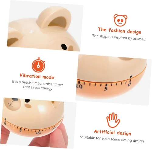 Vista 6 de 2pcs Cartoon Kitchen Countdown Timer Mechanical Food Preparation Timer Cute Bear Rabbit Design for Baking Cooking Egg Boiling Home Use