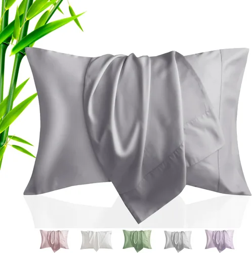 Vista 26 de Fundas de almohada tamaño estándar paquete de 2, fundas de almohada de rayón de bambú refrescantes con cierre de sobre, fundas de almohada frescas