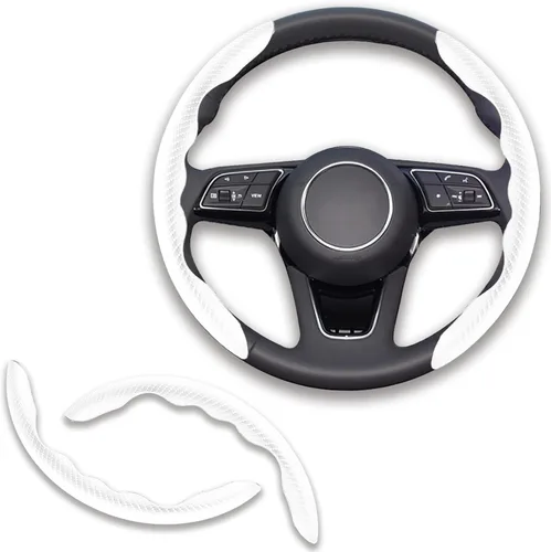 Vista 13 de 2 fundas de volante de fibra de carbono de ajuste universal, antideslizantes, protector segmentado para volante, accesorios interiores de automóvil