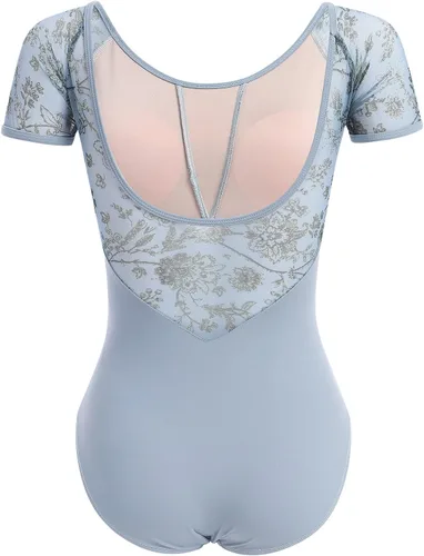 Vista 2 de AFAVOM Leotardos de ballet para mujeres adultas con estampado de flores de mariposa sin espalda, leotardos de gimnasia con brasier y prácticas