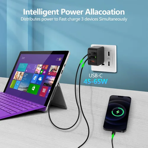 Vista 2 de 65W GaN USB C PD 3.0 QC 3.0 cargador, Surface Pro Mini cargador de viaje para Surface Pro 3/4/5/6/2017/Surface Go/Surface Laptop/Surface Book