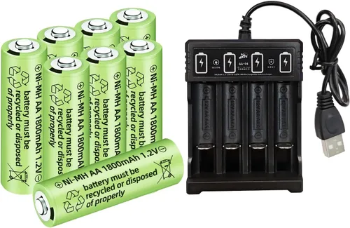 Vista 8 de 12 baterías recargables AA Ni-MH de 1.2 V 1800 mAh para micrófonos inalámbricos, juguetes eléctricos, ratones remotos, calculadoras, maquinillas