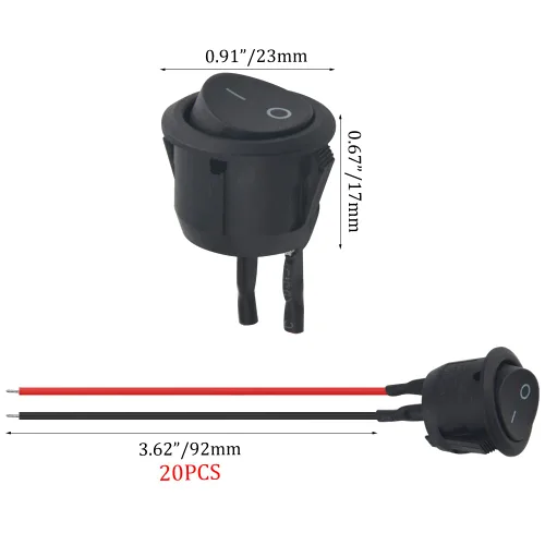 Vista 5 de 20 interruptores basculantes redondos de encendido y apagado de 2 pines SPST para barco, AC 6A/125V 10A/250V con cable pre-soldado para automóvil