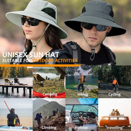 Vista 6 de Surblue Sombrero de sol para mujeres/hombres, sombrero de pesca con protección UV UPF 50+ sombrero de pescador de ala ancha Gris claro