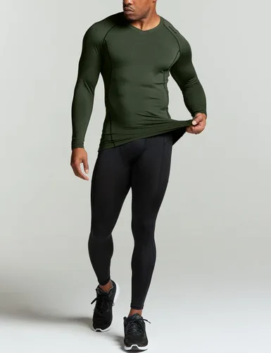 Vista 4 de TSLA - Camiseas térmicas de compresión de manga larga con cuello en V para hombre, ideales para usar como capa base para hacer ejercicio, correr