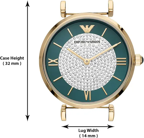 Vista 7 de Emporio Armani Reloj de vestir de acero inoxidable para mujer, verde (GREEN Leather), Reloj de cuarzo