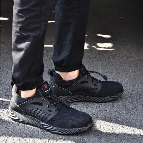 Vista 81 de SUADEX Zapatos deportivos con punta de acero para hombres y mujeres, indestructibles, ligeros, cómodos, antideslizantes, puntera compuesta