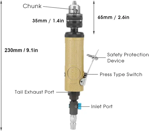 Vista 4 de 3/8 "de alta velocidad recto taladro neumático conjunto potencia reversible herramienta de perforación de aire con válvula de entrada ajustable