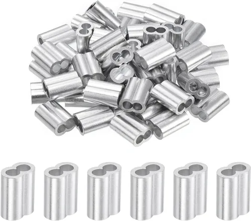 Vista 6 de uxcell 1/4 "0.236 in Aluminio Crimping Loop Sleeve Doble Virola para Cable Cable Cable Línea Extremo, Plata 50pcs