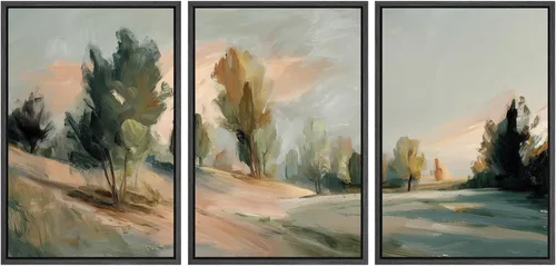 Vista 130 de SIGNWIN Lienzo enmarcado para pared, juego de arte sereno de pantanos con humedales verdes e ilustraciones de agua tranquila, arte moderno
