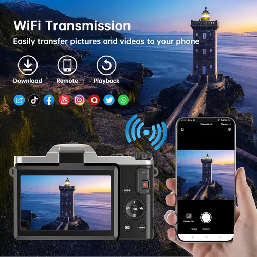 Vista 9 de Cámara digital 4K para fotografía con WiFi 64MP Cámara de vlogging de enfoque automático para video de YouTube de 3 pulgadas, pantalla abatible