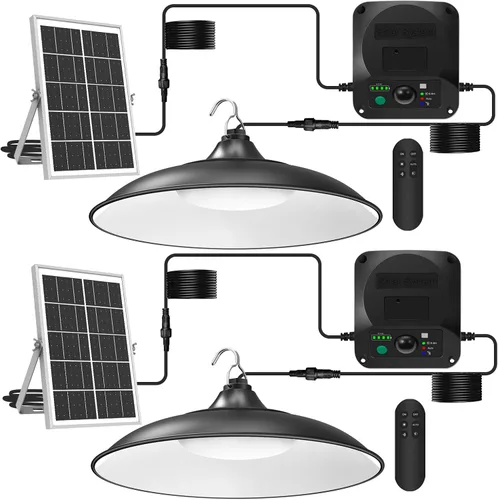 Vista 9 de Luces solares de cobertizo para interiores y exteriores, luz colgante con sensor de movimiento de 3200 lm disponible durante el día con control