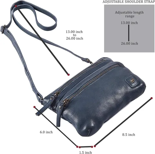 Vista 2 de Wise Owl Accessories Bolso cruzado pequeño de cuero real con triple cremallera para mujer, bolso cruzado vintage de primera calidad