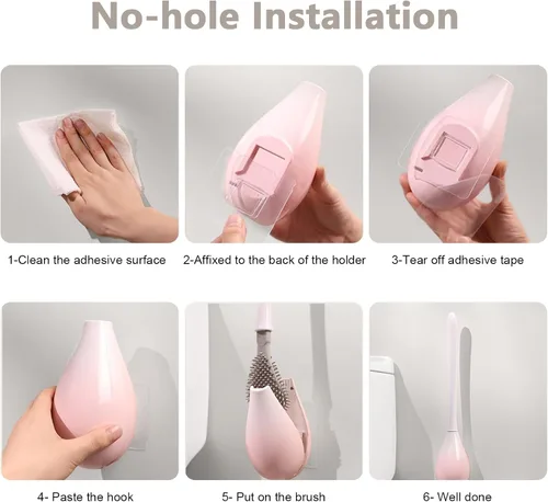Vista 7 de Cepillo de inodoro, paquete de 2 cepillos de inodoro y soporte con soporte ventilado, accesorios de baño, limpiadores de inodoros con cerdas de Rosa