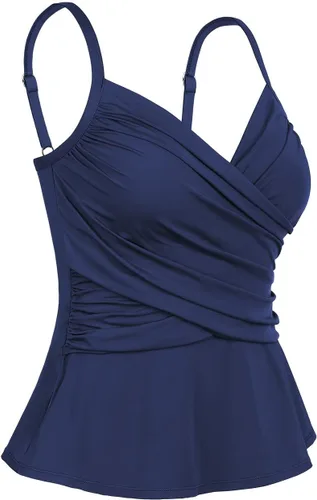 Vista 4 de Hilor Tankini envolvente para mujer, con control de abdomen, fruncido, con cuello en V, para nadar