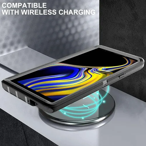 Vista 6 de Funda para Galaxy Note 9 con protector de pantalla de TPU [2 unidades], 3 en 1, protección resistente a los golpes, color negro y gris