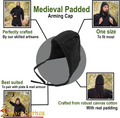Vista 8 de Pack de Chainmail Coif y Algodón Acolchado Arming Cap Protector Under Armor Chainmail Coif Ideal para LARP, Renfair