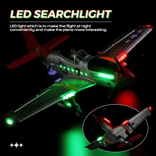 Vista 3 de CKYSCHN WLtoys XK A280 Avión RC, avión RC P51 Mustang de 4 canales con luces, aviones RC sin escobillas 6G/3D, avión de control remoto 2.4G, aviones