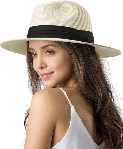 Vista 10 de FURTALK Sombrero Panamá de paja de ala ancha para hombre y mujer Ab-beige.