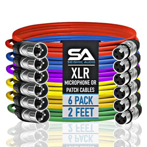 Vista 24 de SEISMIC AUDIO - SAXLX-2 - Paquete de 6 cables de conexión XLR macho a XLR hembra de 2 pies - Equilibrados - Cables de conexión de 2 pies