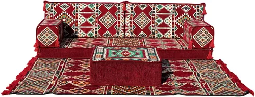 Vista 13 de arabicsofa Juego de sofá de dos plazas étnico individual – Funda lavable estilo bohemio cojines de suelo con sofá otomano