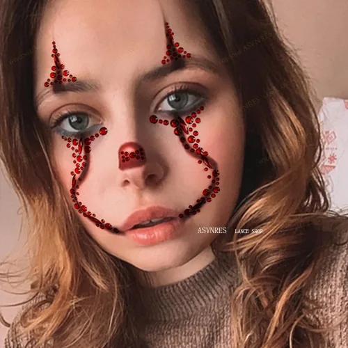 Vista 3 de 1 pieza de gemas faciales para Halloween, Día de los Muertos, tatuajes temporales de calavera con diamantes de imitación, piedras de cristal, gemas