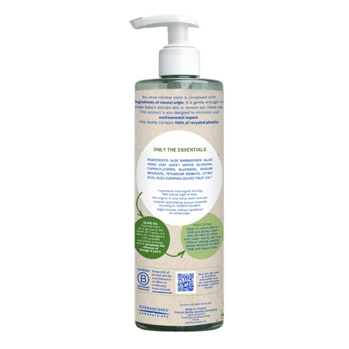 Vista 2 de Mustela Agua limpiadora micelar orgánica certificada, limpiador de agua natural sin enjuague con aceite de oliva y aloe vera, para bebés, niños
