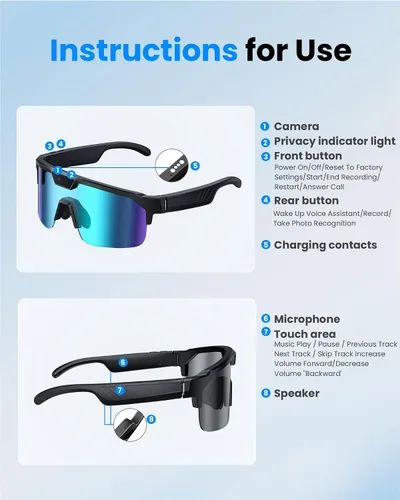 Vista 9 de Lentes inteligentes AI con cámara 4K, gafas de grabación de video con estabilización EIS y OIS, gafas de sol polarizadas, asistente de voz ChatGPT