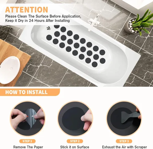 Vista 3 de Calcomanías antideslizantes para bañera, 24 calcomanías de ducha para tinas de baño seguras, calcomanías antideslizantes para bañera y rascador