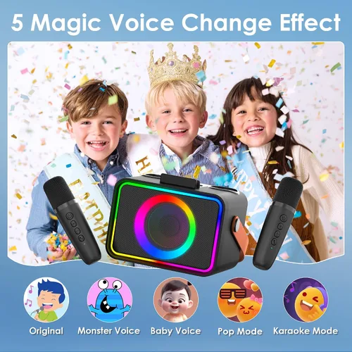 Vista 3 de Máquina de karaoke para niños y adultos, altavoz Bluetooth, 2 micrófonos Negro