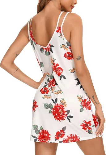 Vista 6 de Camisón estampado para mujer, camisón sin mangas, talla grande, ropa de dormir con bolsillos, tallas S-3XL