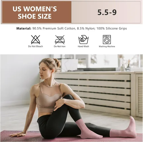 Vista 6 de 3 pares de calcetines de agarre para pilates, calcetines de yoga antideslizantes para mujeres, pilates, barra pura, entrenamiento descalzo