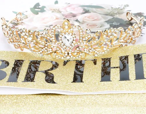 Vista 8 de CIEHER Kit de corona y banda de cumpleaños - Tiaras y coronas para mujer, aleación