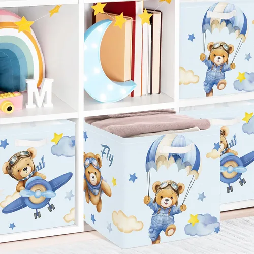 Vista 5 de Clastyle 3 unidades de almacenamiento de cubos de animales de ensueño, caja plegable Kallax para estantes, cestas de almacenamiento para padres, Oso
