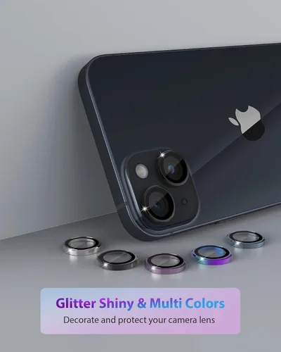 Vista 5 de Protector de lente de cámara de diseño para iPhone 14 Plus/iPhone 14 – Bandeja automática de aleación de aluminio más 9H protector de pantalla