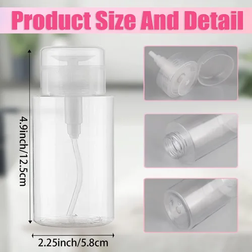 Vista 3 de Paquete de 3 dispensadores de bomba de empuje hacia abajo, botellas vacías de tapa de presión, recipientes para quitaesmalte de uñas, removedor