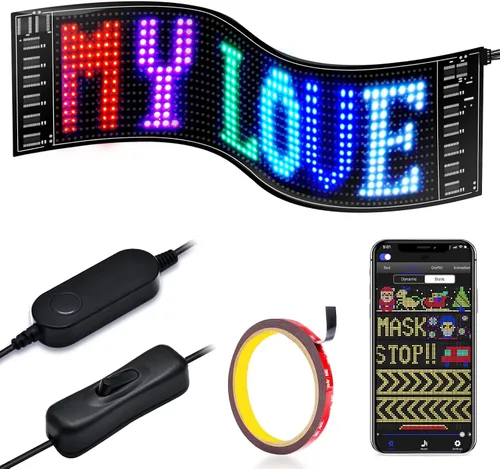 Vista 12 de GOTUS Letrero LED para automóvil, letrero LED de desplazamiento, flexible, aplicación Bluetooth, animaciones de diseño de bricolaje, texto, graffiti